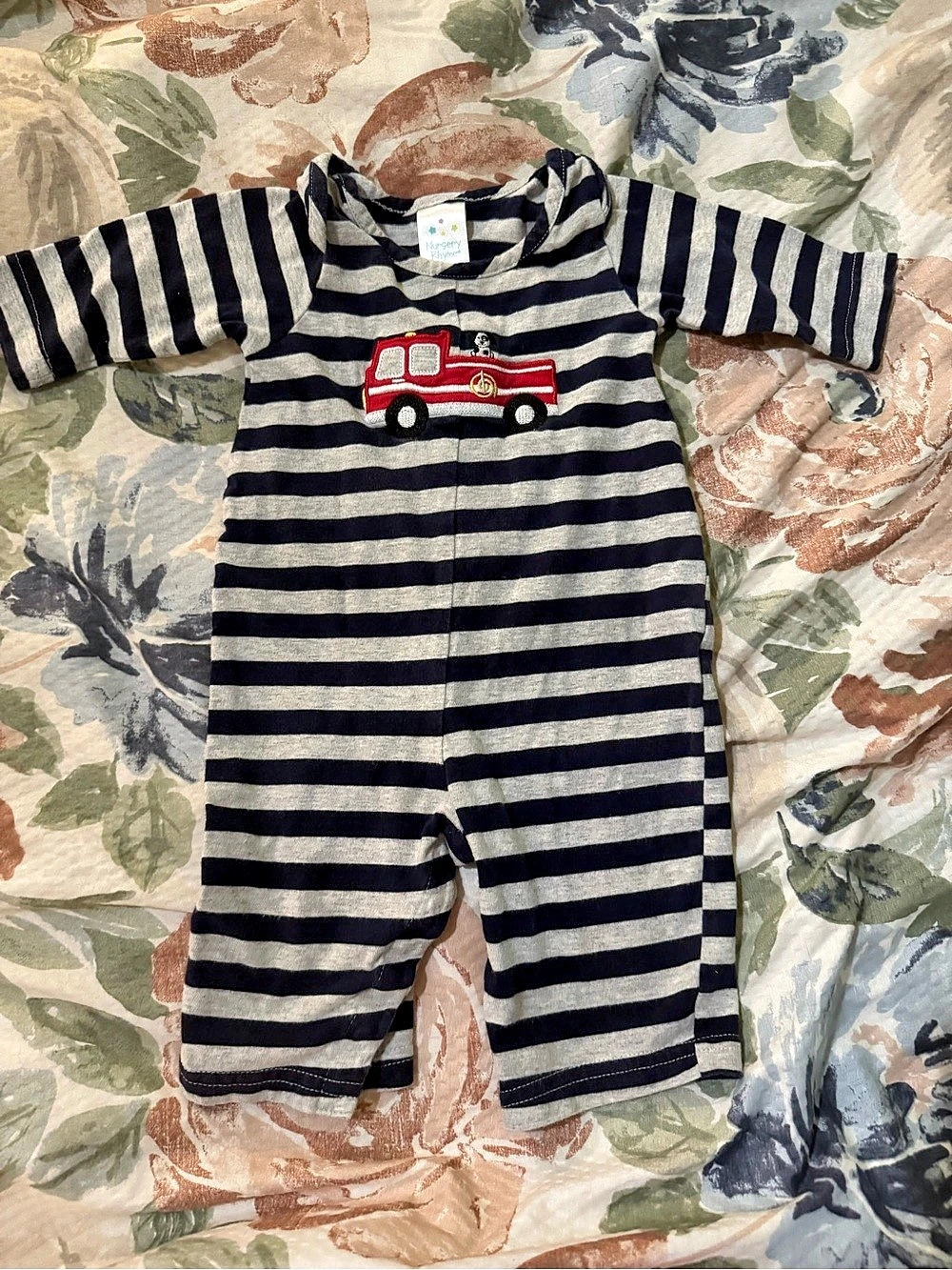 Nursery Rhyme Baby Striped Fire Truck Romper Size 4M